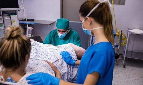 A pregnant woman in the labor ward