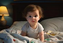 A baby crawling on the bed